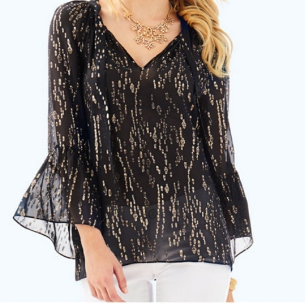 Lilly Pulitzer Black Gold Matilda Sheer Top